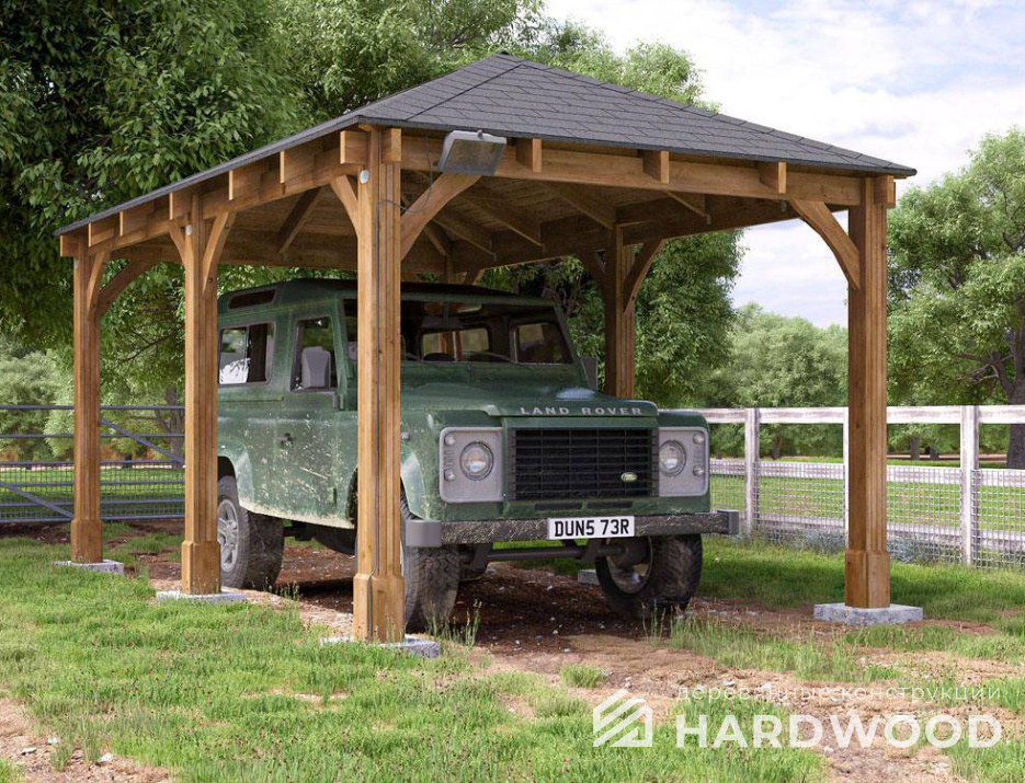 Навес для машины из деревянного каркаса №14 - фото 995