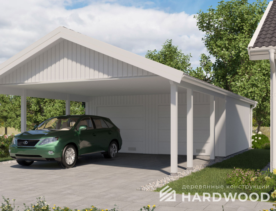 Навес для авто с хозблоком из бруса №137 - фото 980